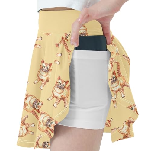 Girls Skorts High Waist Athletic Skirts with Shorts Watercolor Cats Stretchy Teens Performance Tennis2