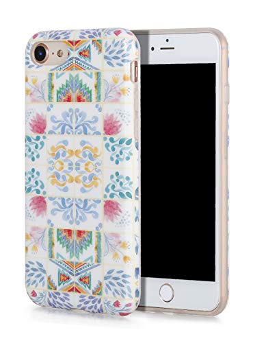 SunshineCases Artsy iPhone Case (Compatible: Apple iPhone SE 2020 / iPhone 8 / iPhone 7 Case) Slim, Cute and Protective Phone Case Cover for Women & Girls, Easy to Grip (Moroccan Watercolor Tiles)