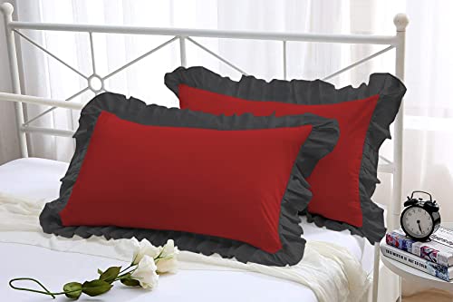 Image of YRM Bedding's Ruffle Beautiful Pillow Cover | Super Soft Elegant Premium Microfiber Frill Pillow Cover Set of 2 (17 inchx27 inch Inches) (Burgundy /Black)