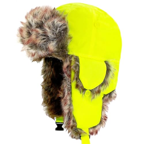 Faux Fur Safety Reflective Aviator Trapper Hat Snow Ski Trooper Winter Cap4