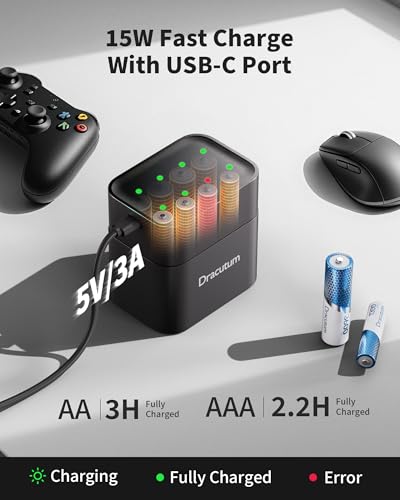 Image of 1.5V AA AAA Rechargeable Lithium Battery with Charger, 3H Fast Charge | 4x3600mWh AA & 4x1300mWh AAA Li-Ion, 2000+ Recharge Cycles, for Keyboard, Mouse, Game Controller, Toys, Flashlight, Door Lock
