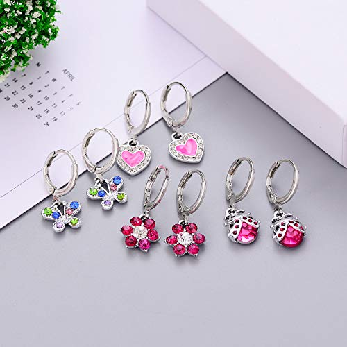 Aganippe 12/16/18 Pairs Hypoallergenic Acrylic Dangle Hoop Earrings Cute Multiple Colour Fox Flower Flag Panda Pineapple Beetle Fruits Food Cartoon Dangle Hoop Earrings For Little Girls Women (16 Pairs Beetle) #TOP4