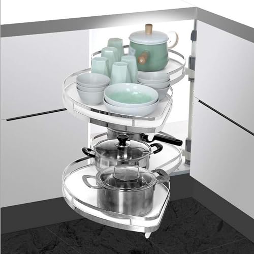 WJYTDHIQS Organisateur de Coin Aveugle d'armoire de Cuisine, Ouverte à Gauche ou à Panier à Frisbee d'angle BlancPlateau pivotant à 2 Niveaux, Carrousel...