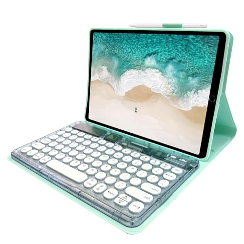 Sazfli Funda con Teclado para iPad 10,2 Pulgadas (7ª/8ª/9ª Gen), Teclado Dividido Desmontable para Modelos 10,5 Pulgadas, Retroiluminación 7 Colores, Ángulos Ajustables, Soporte para Lápiz, Verde