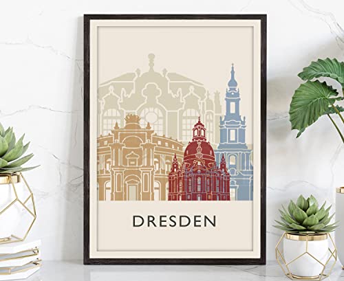 Dresden Illustration Poster, Dresden Germany Skyline Poster Cityscape and Landmark Print, Dresden Illustration Home Wall Art, Office Wall Decor - 12x18
