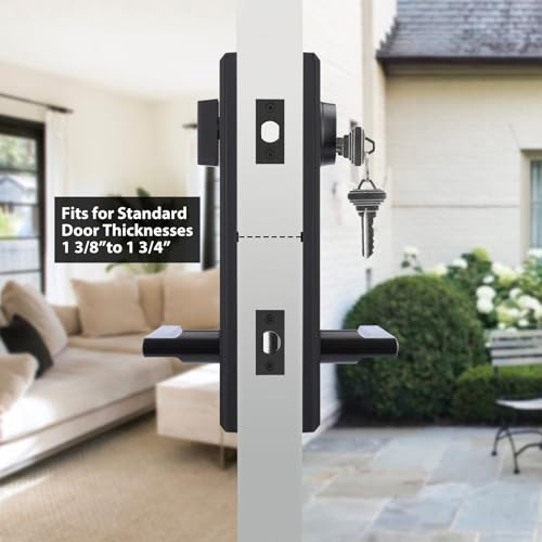 Image of Haidms Black Front Door Handle - Entry Door Lever and Deadbolt Set, Matte Black Exterior Door Lock Set, Modern Square Front Door Handles