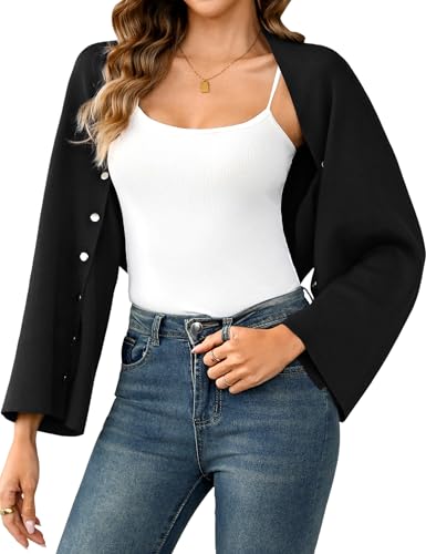 Totatuit Womens Cardigan Shrugs Cropped Open Front Bolero Shrug Casual Long Sleeve Knit Cardigans Loose Fit Sweater