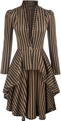 Women's Steampunk Long Striped Jacket Renaissance Victorian Gothic Blazer Jacket Coat