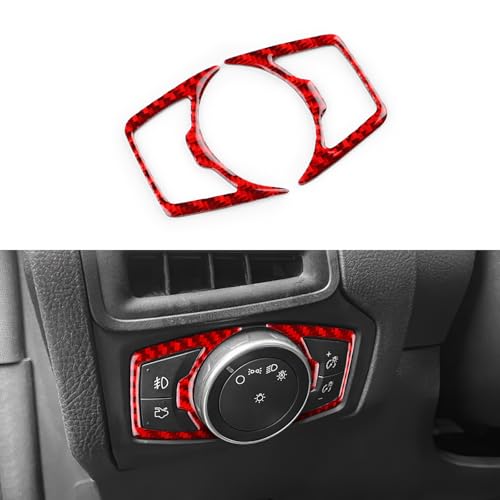 FXETRNL Real Carbon Fiber Headlight Switch Frame Covers - for Ford Focus RS/ST/SE/ECO Boost 2015 2016 2017 2018 Carbon Fiber Accessories, Durable Anti-Scratch Protective Accessories (Red)