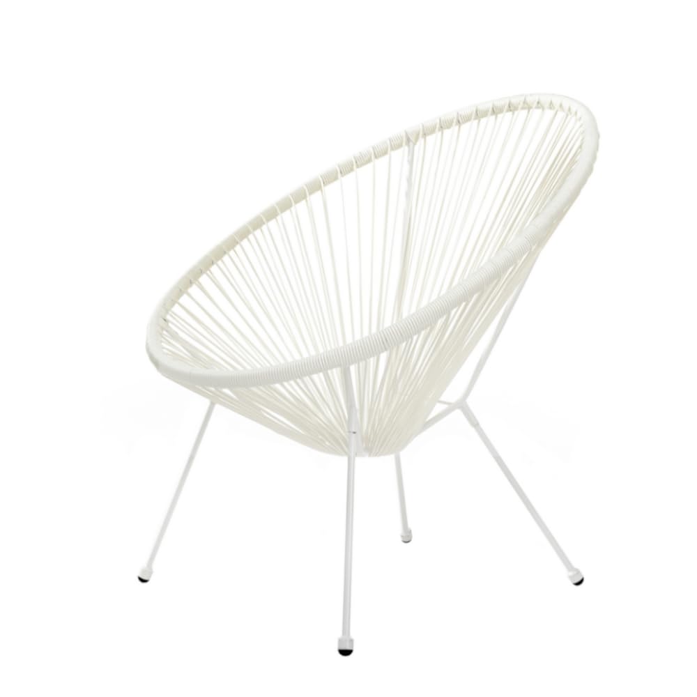 LOLAhome Pack 2 Sillones de jardín Acapulco Blanco Roto| Cuerdas de Rattan PE y Acero | 72x77x84 cm | con Topes de Goma, Resistente hasta 120kg | para Interior y Exterior, Jardín, Terraza | Acapulco