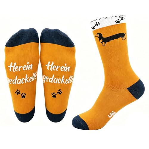 Dackel Socken - Dackel Geschenke Baumwollsocken mit Spruch Herein GedackelteIdee Socken Hundemotiv Geburtstagsgeschenk Deko für Weihnachten Geburtstagen Freunde Dackelliebhaber Frauen & Männer