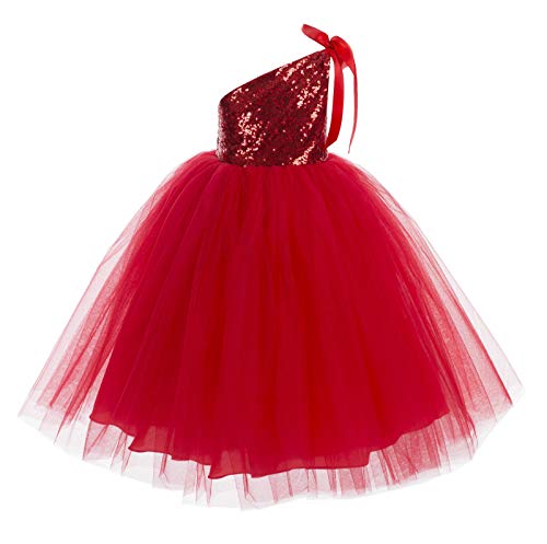 Image of Baby Girls' Sequins Net Cotton One Shoulder Birthday Parties Wedding Gown Kids Dresses