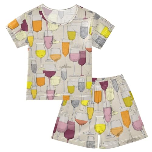 Pajama Sets Wine Glass Pattern Short Sleeve Summer Sleepwear 2 Piece Pjs