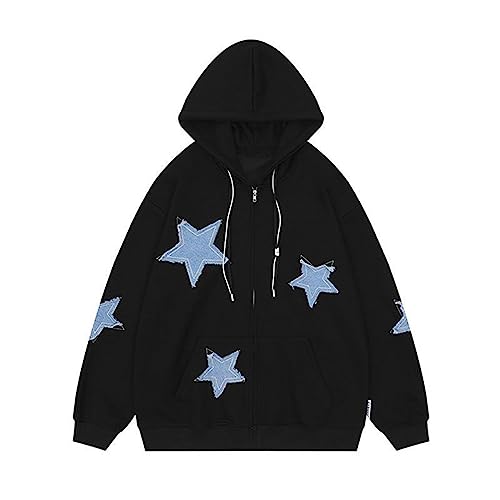 Lafaguw Cute Hoodie Women Men,Star Graphic Zip Up Hoodies Oversize