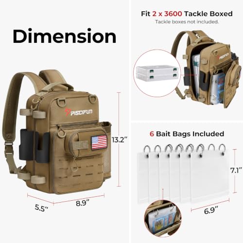 Image of Piscifun Fishing Tackle Backpack, 3-Way Carry with Rod Holders