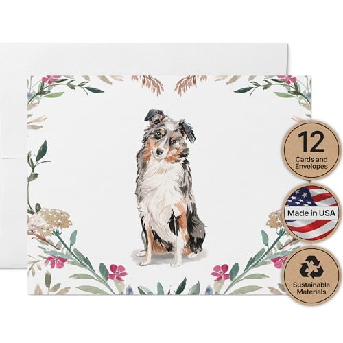 Image of Twigs Paper Australian Shepherd Thank You Cards, 12 Blank Dog Note Cards
