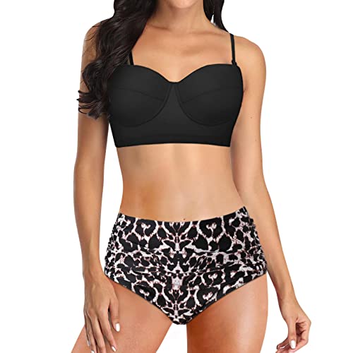 Tankini femme taille haute gainant : maillot de bain deux pièces marron confortable