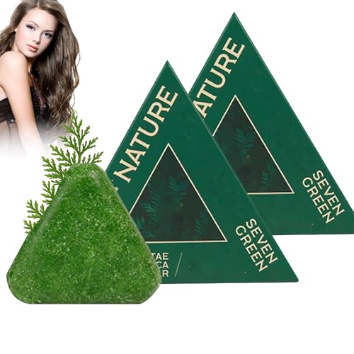 Champú natural de siete jabones verdes,barra de champú sólido vegetal, limpieza suave y cuidado nutritivo para mujeres y hombres, calma y fortalece el cabello para hombres y mujeres (2 unidades)
