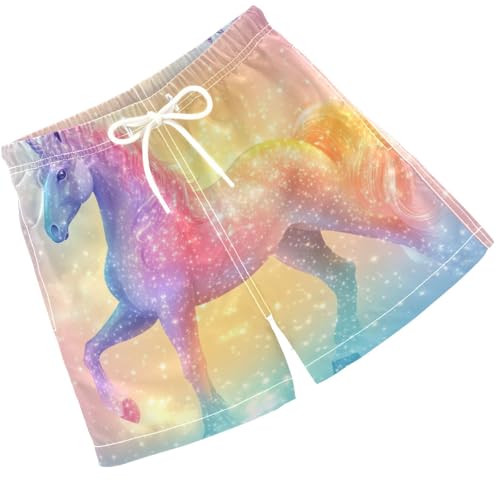 Pigsaly Boys' Swim Board Shorts Rainbow Unicorn Glitter Boy's Swim Trunks Kids Swimwear 2T