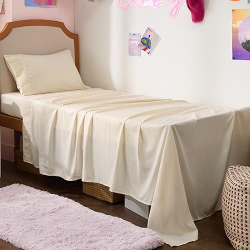 Image of Bedsure Twin XL Sheets Dorm Bedding - 3 Pieces Soft Extra Long Twin Sheets, Breathable & Cooling Bed Sheets Set, Oeko Tex, Easy Care Microfiber for Women, Men, Light Beige
