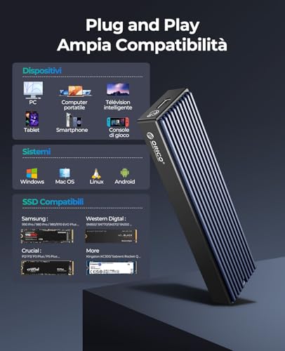 Case SSD M.2 NVMe Adattatore USB C USB 3.1 Gen2 10Gbps SSD Esterno per Custodia Disco Rigido a PCIe M-Key M2 per 2230/2242/2260/2280 NVMe SSD con UASP, SMART- M2PV2 - Hdd - Immagine 4