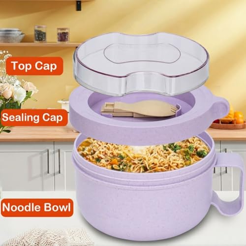 Image of Unbreakable Microwave Soup Mugs with Lids and Handles,Microwave Ramen Bowl with Lid for Soup and Instant Noodles,Oatmeal, Gumbo, Salad,BPA Free (Lavender Purple)