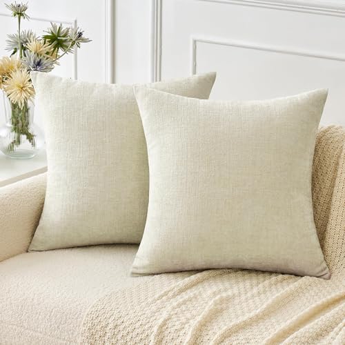 Image of MIULEE Pack of 2 Cream Throw Pillow Covers 20x20 Inch Soft Polyester Pillow Covers for Sofa Living Room Spring Home Decor Couch Solid Dyed Cases