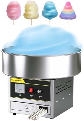 1200W Commercial Cotton Candy Machine - Stainless Steel Bowl, Sugar Scoop, Anti-Rust Coating, Perfect for Candy Floss & Marshmallows, Easy to Use, Fun for All Ages