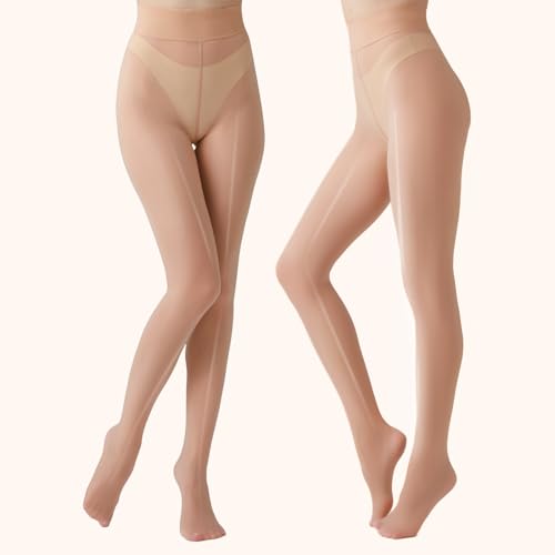 2 Pairs Shiny Pantyhose for Women Footed Tights Silk Oil Shimmer Stockings with Control Top4