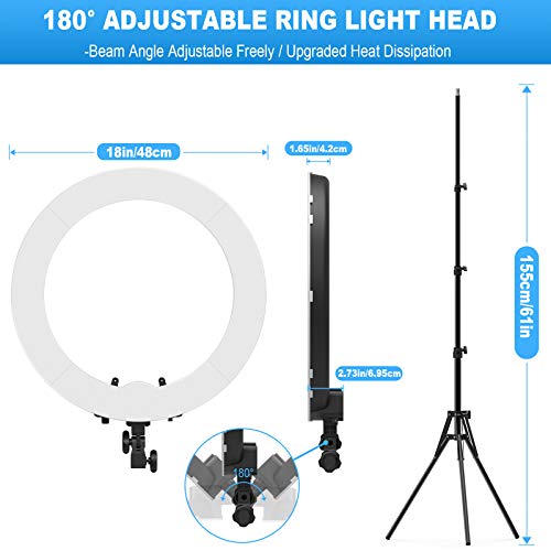 Ring Light With Stand And Phone Holder, Ivisii 18 Inch Ring Light，55W 5500K Led Ring Light For Live Stream/Makeup/Youtube Video, Dimmable Led Beauty Selfie Ring Light For Tiktok Photography #TOP2