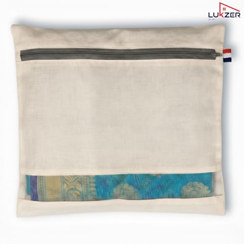 Image of Lukzer Single Cotton Saree Bags /Covers for Storage Set of 12 (16 x 14 Inches) Big Size with Zip Closure & Transparent Mesh Window Wardrobe Organizer for Sarees /Clothes /Lehenga /Dress Storage SSC-01-12