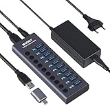 fuente alimentacion externa sata 【5 Gbps Speed + 60 W (12 V/5 A) Fuente de alimentación: el concentrador USB WLXKJY con alimentación soporta la velocidad de transferencia de datos de hasta 5 Gbps y 10 veces más rápido que los puertos USB 2.0. El concentrador USB 3.0 está activo con una fuente de alimentación independiente de 60 W (12 V/5 A) con la que se pueden utilizar varios dispositivos USB al mismo tiempo. En particular, para dispositivos USB que tienen mucha energía, como discos duros externos de alta capacidad, utilice el adaptador de alimentación para garantizar una transmisión estable de datos.