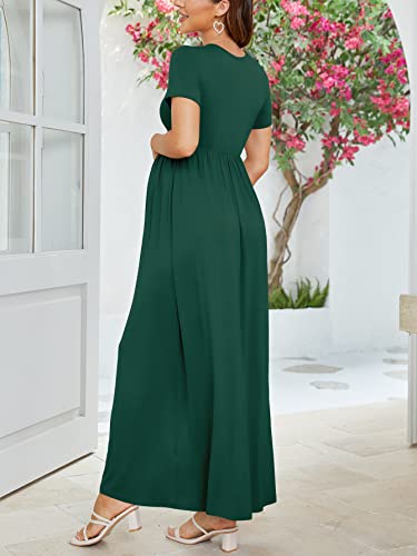 Xpenyo Maternity Dresses Women's Summer Casual Short Sleeve V Neck Wrap Long Maxi Dress Pregnancy Clothes For Baby Shower, Photoshoot, Party, Daily, Nursing, Dark Green L #TOP3
