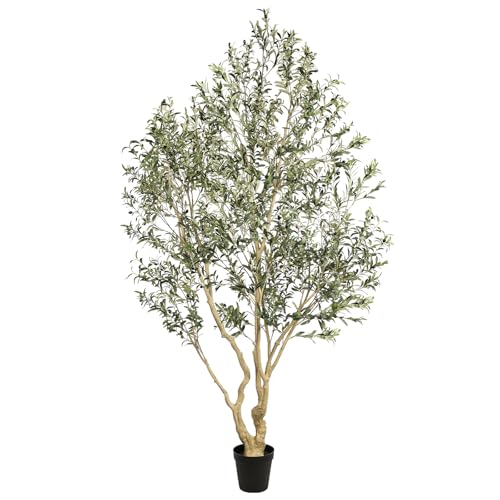 Realead Artificial Olive Tree 9ft - Large Faux Olive Tree with Realistic Leaves and Olives - Full...