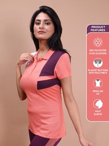 Image of Rupa Colors Womens PLAYSURE Dry FIT Activewear Polo T-Shirt | 100% Polyester Fabric | Stretchable | Reflective Logo | Trendy Design | Regular Fit
