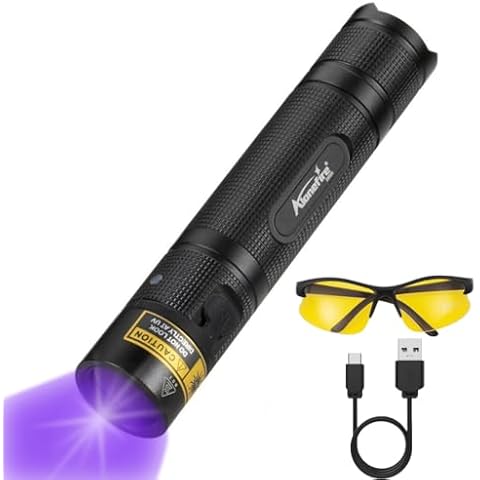 ALONEFIRE SV005 10W LED 365nm UV Flashlight Blacklight Portable USB Rechargeable Black Light Full Metal Case Pet Urine Detector with UV Protective Glasses, Battery Included for Resin Curing Cover
