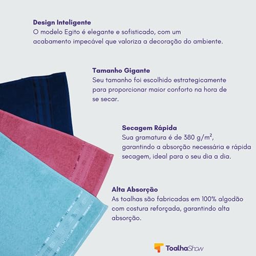 Kit 03 Toalha de Banho Gigante Banhão Egito 80x180cm 500g 100% Algodão Atacado - Preta