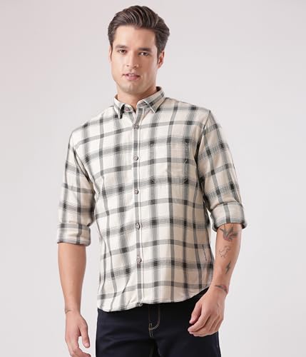 Image of TURMS Men's Casual Checks Shirts, Odor Control, Moisture Wicking, Button Down Collar, Cool Tech Cotton Fabric, Tailored Fit, Full Sleeve