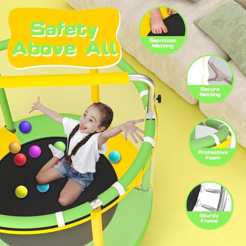 ZCMHAXJ 55" Trampoline for Kids with Enclosure, 440lbs Capacity Indoor & Outdoor Toddler Trampoline with Adjustable Gymnastics Bar & Toys, for Boys & Girls - Image 3