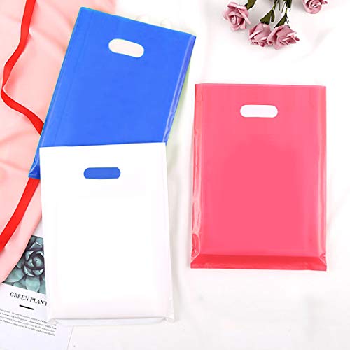 OHAHA 180 PCS Merchandise Bags,Thick Sturdiness of Glossy Plastic Bags with Handles,Plastic Retail Bags,Plastic Shopping Bags,12x15 inch,White, Pink,Blue