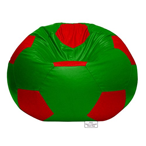Image of RnS Rest 'n' Sleep - Bean Bag Football Chair Filled with Beans for Living Room, Bed Room for Relaxing, with 1 Year Warranty (Parrot Green /Red, XXXL)
