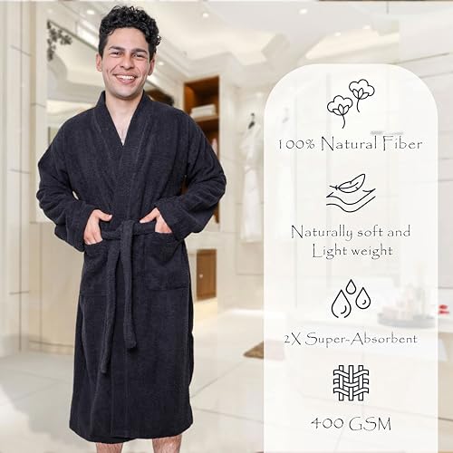 GOLD TEXTILES Premium Terry Cloth Robes for Man's Lightweight Bathrobe, Adjustable Towel Robe Belt with Collar4