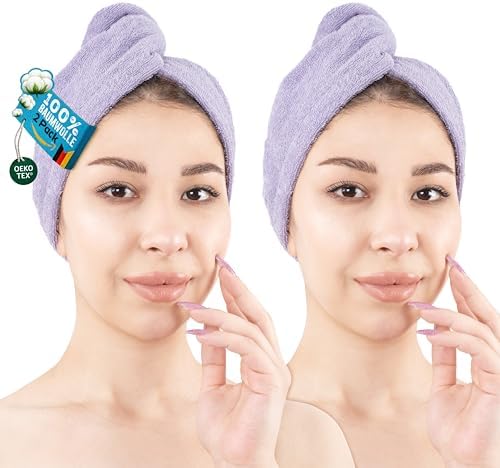Hammetex Haarturban 2er Set mit Knopf, Haarhandtuch 100% Baumwolle | OEKO-TEX zertifiziert, saugstark, trocknet das Haar schnell, für lange & lockige Haare, sanft zur Kopfhaut, für