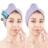 Hammetex Haartuch Damen 2er Set – Haarhandtuch aus 100% Baumwolle – Oeko-TEX Zertifiziert – Weich, Saugstark – Haarturban mit Knopf, Lilac