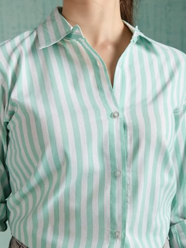 Image of Women's Cotton Striped Shirt | Casual Button Down Shirts for Women | Full Sleeve Stylish Office Wear Top | Regular Fit Color
