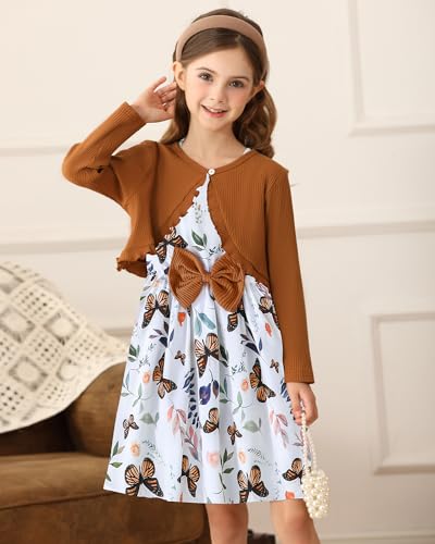Rosibel Toddler Girl Dress and Cotton Cardigan for 2-8T Flora Patterned Sleeveless Dresses and Shrugs Sets2