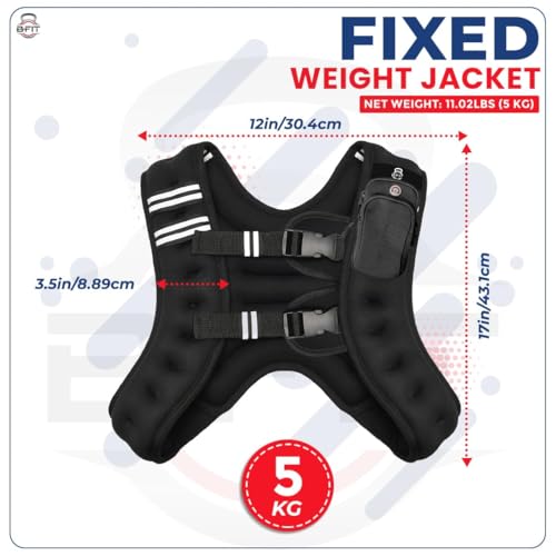 Image of B Fit Adjustable Weighted Vest for Men Women, Rucking Weight Vests Adjustable for Running, Training Workout, Jogging, Walking (Fixed Weight Black, 5 Kgs)