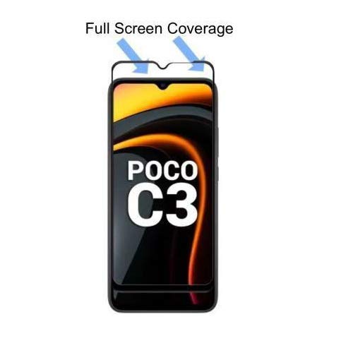 Image of STP FEEL� Glass Screen Protector Designed For Xiaomi Poco C3 (6.43 inch) [Edge to Edge Coverage] HD Clear, Bubble-Free, Anti-Scratch Full Protection Durable Tempered Glass - Black, Pack of 1