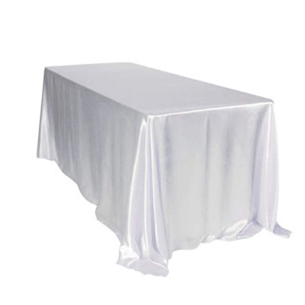 TINWARM 250 * 350CM (98.4in x 137.8in) Rettangolare Tovaglia in Raso per la Decorazione di Matrimonio/Compleanno/Battesimo del Bambino/Eventi - Bianco