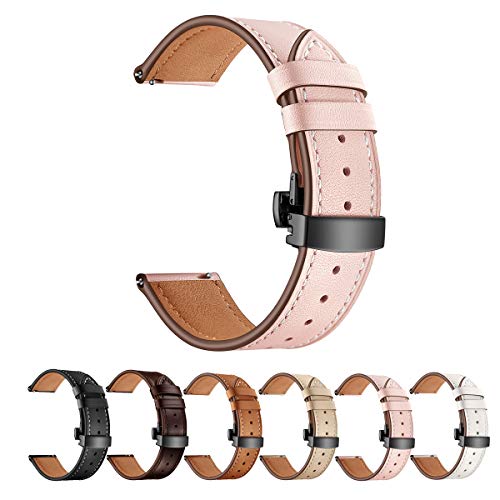 SEURE 時計バンドはSamsung Gear SPORT Galaxy Watch Active と互換性があり バタフライバックル本革時計バンド 20mm クイックリリース時計バンド 42mm スマートウォッチ交換用ストラップ
